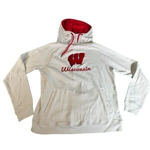 Wisconsin Badgers Hoodie Women’s L Colosseum White Red Embroidered Pullover